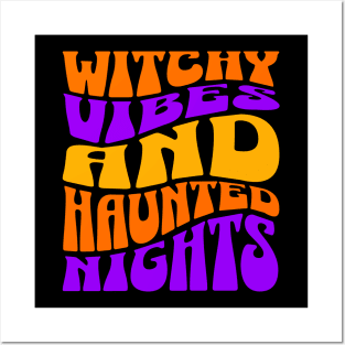 Witchy Vibes Haunted Nights Groovy Spooky Retro Halloween Posters and Art